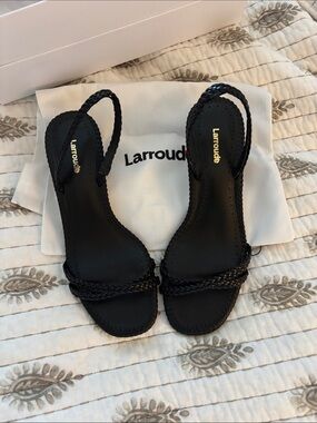 Larroude Black Braided Slingback Sandals